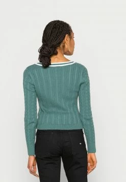 Hollister Co. ICON CABLE V NECK - Strickpullover - Silver Pine/white Tipping | Damen -Hollister Geschäft 01341899040d439eab20806475bb5058
