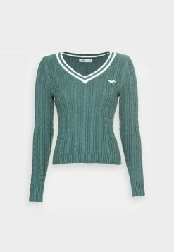 Hollister Co. ICON CABLE V NECK - Strickpullover - Silver Pine/white Tipping | Damen -Hollister Geschäft 17c7391ed3c443cd907aeb2ccc766d84