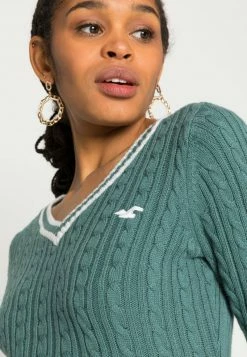 Hollister Co. ICON CABLE V NECK - Strickpullover - Silver Pine/white Tipping | Damen -Hollister Geschäft 18ae50e50f9542c781f134de42b63540