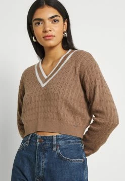 Hollister Co. CROP EASY TIPPED V NECK - Strickpullover - Light Brown | Damen -Hollister Geschäft 1db27ce0262844fd8847f0d6272f6705
