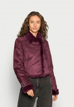 Hollister Geschäft 45 Hollister Co. CROPPED SHEARLING COZY BIKER - Kunstlederjacke - Wine Tasting | Damen