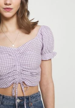 Hollister Co. CINCH TIE - Bluse - White/purple | Damen -Hollister Geschäft 381d0ec88a2242fa8a3acd8d8f0539b3