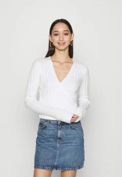 Hollister Co. CROP WRAP FRONT - Strickpullover - White | Damen