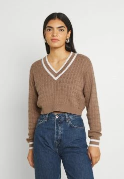 Hollister Co. CROP EASY TIPPED V NECK - Strickpullover - Light Brown | Damen