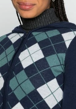 Hollister Co. FULL ZIP CARDIGAN - Strickjacke - Navy/green Argyle | Damen -Hollister Geschäft 5289be277a3943359399763b70e7eacf