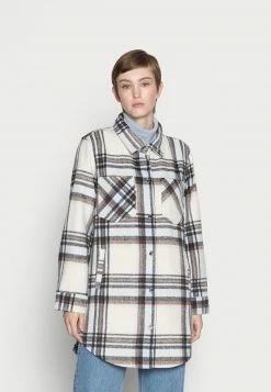 Hollister Co. CREAM PLAID LONG SHACKET - Übergangsjacke - Cream/blue/grey Plaid | Damen