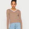 Hollister Co. ICON CABLE V NECK - Strickpullover - Portabella Tipped | Damen -Hollister Geschäft 5bea56f1a96f477a88381ddb93909166