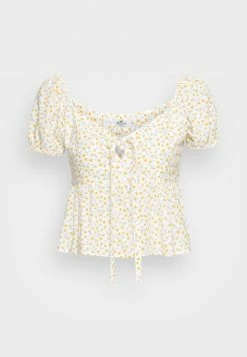 Hollister Co. TIE FRONT BABYDOLL - Bluse - White/yellow | Damen -Hollister Geschäft 659d40cee93f49a9a7c30aebeca3494e