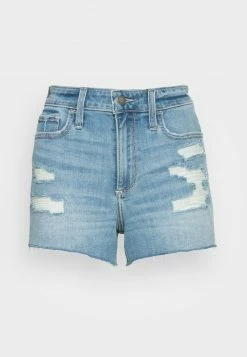 Hollister Co. CURVY MEDIUM DESTROY - Jeans Shorts - Blue Denim | Damen -Hollister Geschäft 67a19c646461435f99c209fcdee41a1b
