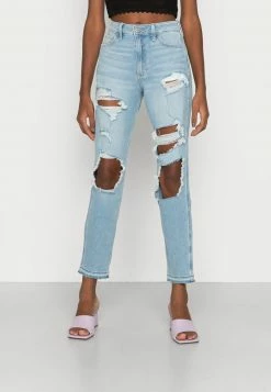 Hollister Co. CURVY MED SHRED MOM - Jeans Straight Leg - Blue Denim | Damen