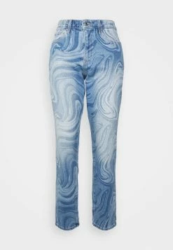 Hollister Co. CURVY MARBLE MOM - Jeans Straight Leg - Blue Denim | Damen