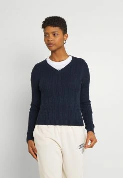 Hollister Co. ICON CABLE V NECK - Strickpullover - Navy | Damen