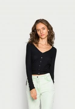Hollister Co. DOUBLE SIDE CINCH BUTTON THROUGH - Langarmshirt - Black | Damen