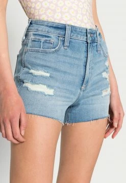 Hollister Co. CURVY MEDIUM DESTROY - Jeans Shorts - Blue Denim | Damen -Hollister Geschäft 857476fe28834a3c877616872c6fd395