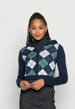 Hollister Co. FULL ZIP CARDIGAN - Strickjacke - Navy/green Argyle | Damen
