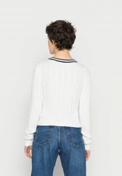 Hollister Co. ICON CABLE V NECK - Strickpullover - White/navy Tipping | Damen -Hollister Geschäft 922cb18942fd473cb816aaff0b3c6283