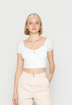 Hollister Co. RUCHED BUST - T-Shirt Print - White Eyelet | Damen