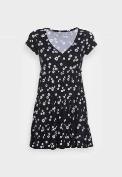Hollister Co. TIERED SHORT DRESS - Freizeitkleid - Black/white Floral | Damen -Hollister Geschäft b8586d51335e426d87fde01fd4417e07
