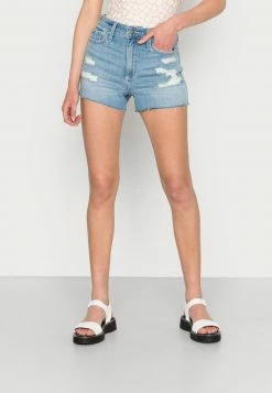 Hollister Co. CURVY MEDIUM DESTROY - Jeans Shorts - Blue Denim | Damen