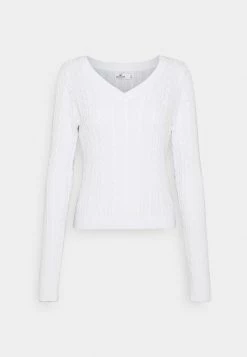 Hollister Co. ICON CABLE V NECK - Strickpullover - White | Damen -Hollister Geschäft c54713a43724472daa880048e1b77dcb