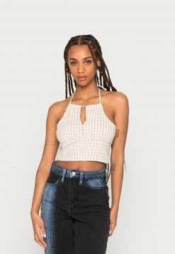 Hollister Co. BARE HALTER - Top - Tan Gingham | Damen