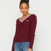 Hollister Co. ICON CABLE V NECK - Strickpullover - Zinfandel/white Tipping | Damen -Hollister Geschäft fa86a452d4094ed28bfea01e154941cc