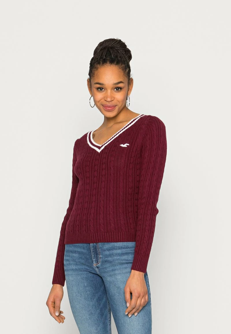 Hollister Co. ICON CABLE V NECK - Strickpullover - Zinfandel/white Tipping | Damen 3 Hollister Co. ICON CABLE V NECK - Strickpullover - Zinfandel/white Tipping | Damen